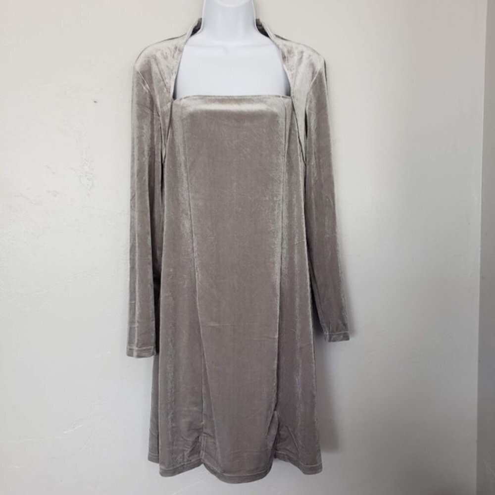Vero Moda NWT Women's XL Grey Velvet Long Sleeve Knee Length Dress Twofer Vest
